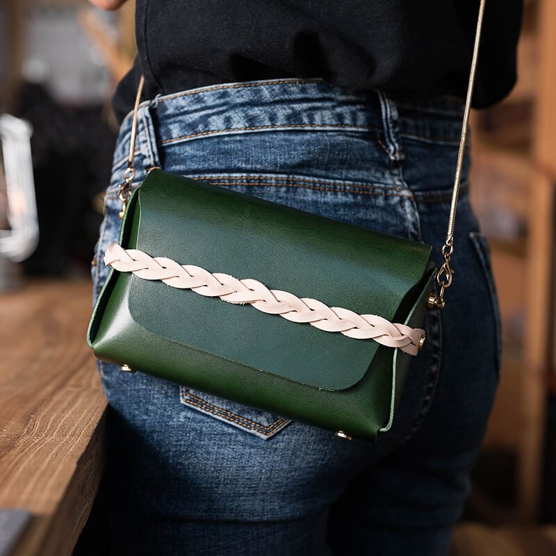 Fashion Minimalistic Shouler Bag DIY Leathercraft Kit – Babylon Leather - Babylon LeatherBabylon LeatherLZ36 - Green - Italian Veg Tan Leather