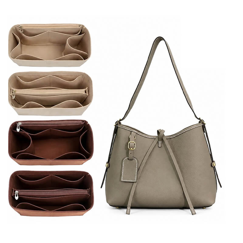 Felt Bag Insert Organizer for Carryall-Style Bags - Babylon LeatherBabylon LeatherQZ02-Coffee-27*10*15cm-Side Zipper