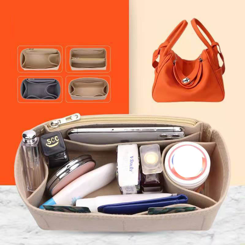 Felt Bag Insert Organizer for Lindy-Style Bags - Babylon LeatherBabylon LeatherQZ09-Khaki-11*24*10cm-Side Zipper
