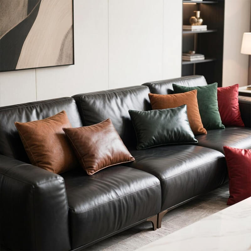Classic Top Grain Cowhide Leather Throw Pillow Cover