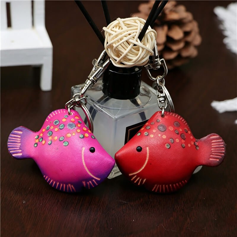 Fish Leather Bag Charm – Babylon Leather - Babylon LeatherBabylon LeatherLLZ38-Red
