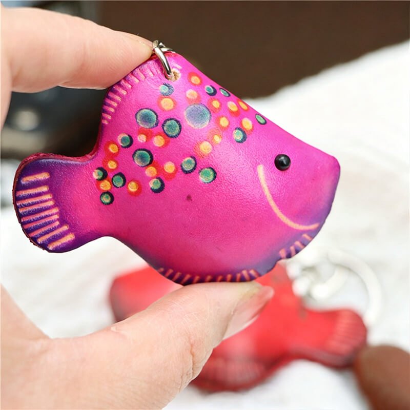 Fish Leather Bag Charm – Babylon Leather - Babylon LeatherBabylon LeatherLLZ38-Red