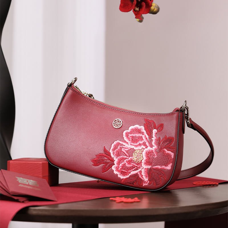 Flame of Grace Leather Embroidery Clutch Shoulder Bag – Babylon Leather - Babylon LeatherBabylon LeatherTX148-Red