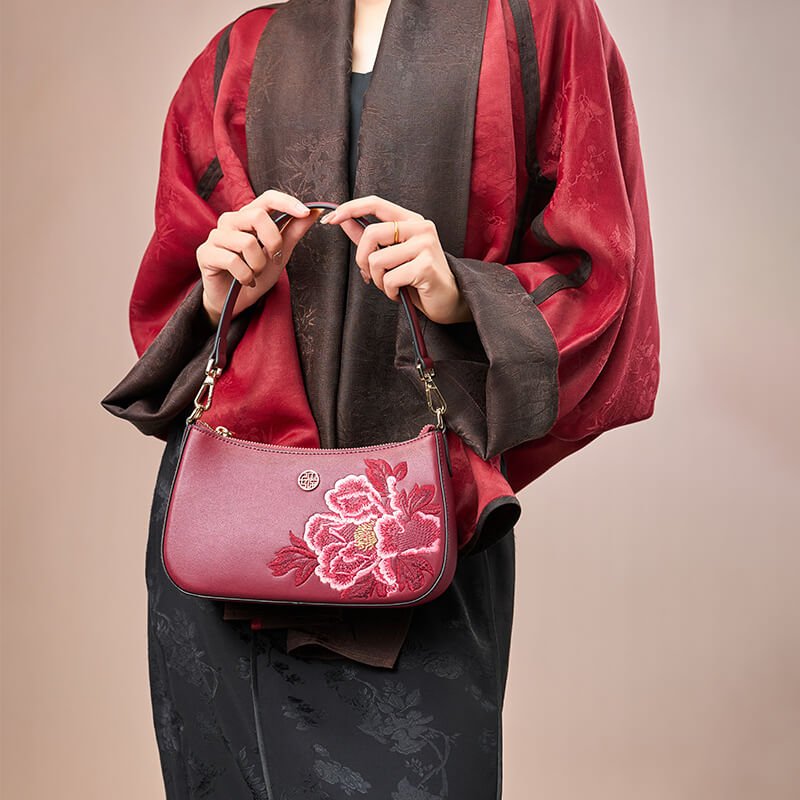 Flame of Grace Leather Embroidery Clutch Shoulder Bag – Babylon Leather - Babylon LeatherBabylon LeatherTX148-Red
