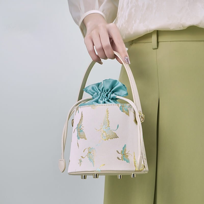 Flow of Grace Leather and Silk Bucket Bag – Babylon Leather - Babylon LeatherBabylon LeatherTX159-White