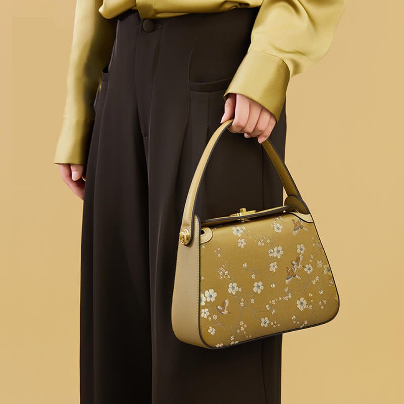 Flowing Harmony Leather and Silk Handbag – Babylon Leather - Babylon LeatherBabylon LeatherTX084-Yellow