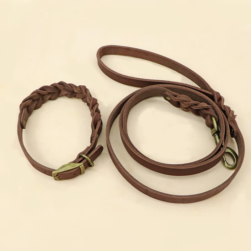 Full - Grain Leather Dog Collar & Leash Set – Babylon Leather - Babylon LeatherBabylon LeatherLP01-Brown-Collar