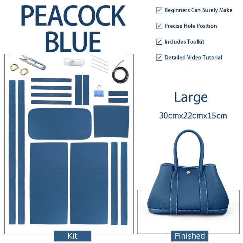 Garden Party Leather Tote Bag DIY Kit – Babylon Leather - Babylon LeatherBabylon LeatherSY05 - Peacock Blue - Large - Beige