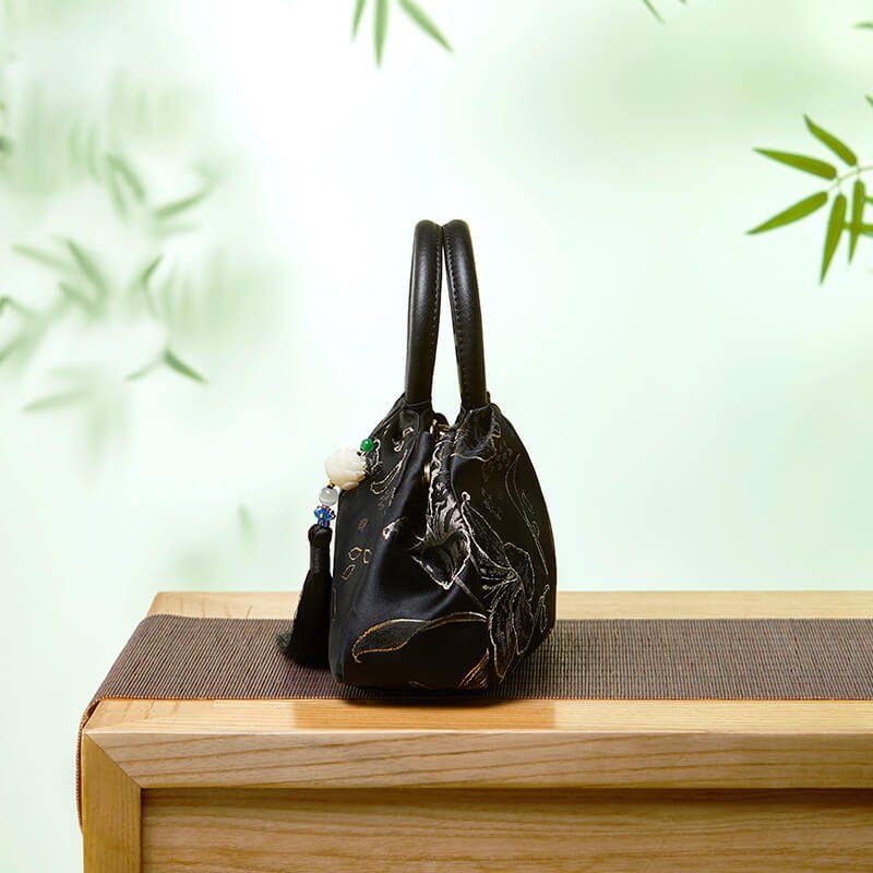 Gentle Bloom Silk Crossbody Handbag – Babylon Leather - Babylon LeatherBabylon LeatherTX161-Black