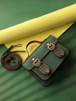 Genuine Leather Cambridge bag Crossbody Shoulder Bag DIY Kit – Babylon Leather - Babylon LeatherBabylon LeatherFJ03 - Green