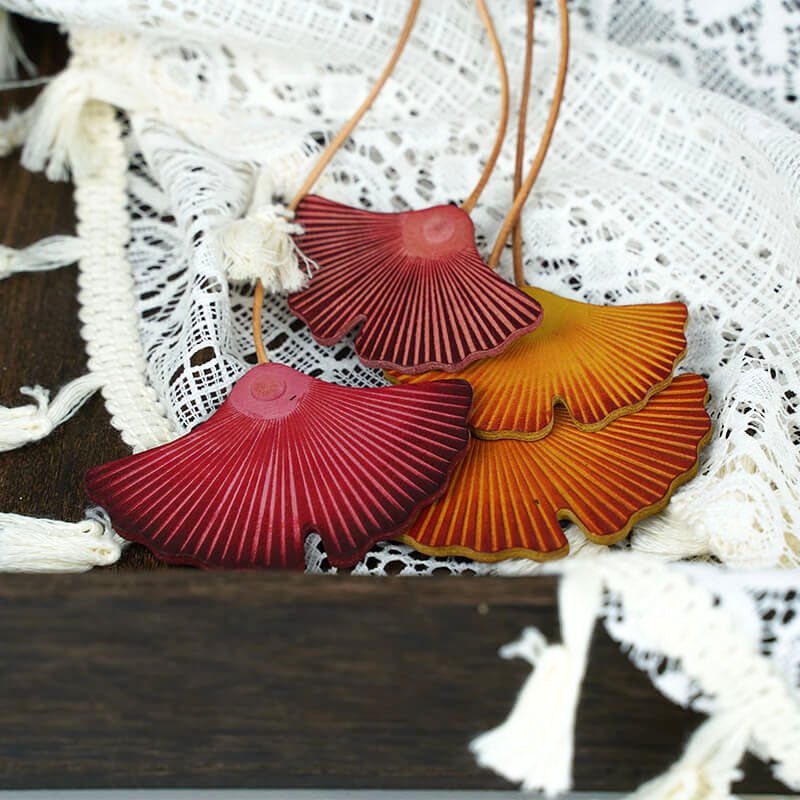 Ginkgo Leaf Leather Bag Charm – Babylon Leather - Babylon LeatherBabylon LeatherLL48-Red