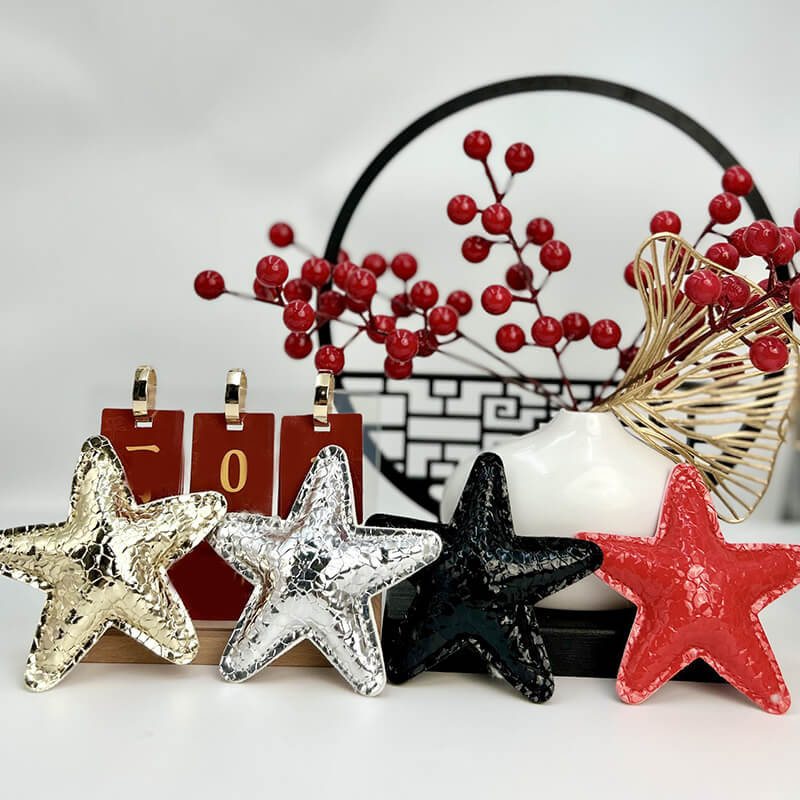 Glossy Pleated Star PU Leather Bag Charm Pendant - Babylon Leather - Babylon LeatherBabylon LeatherPP26-Black