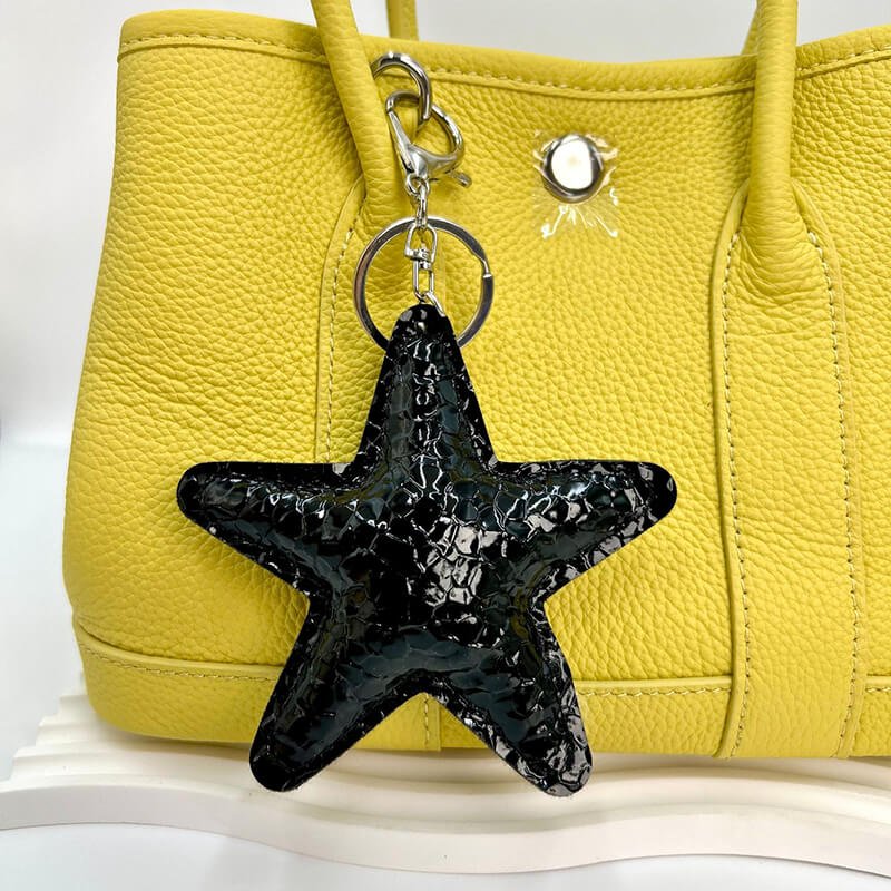 Glossy Pleated Star PU Leather Bag Charm Pendant - Babylon Leather - Babylon LeatherBabylon LeatherPP26-Black