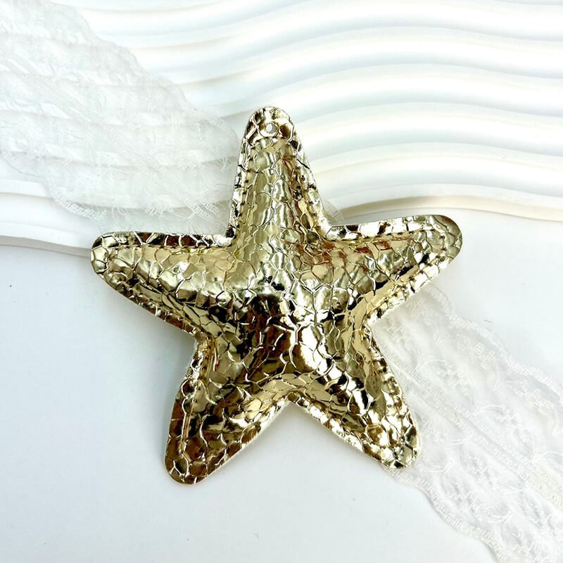 Glossy Pleated Star PU Leather Bag Charm Pendant - Babylon Leather - Babylon LeatherBabylon LeatherPP26-Gold-Without Keyring