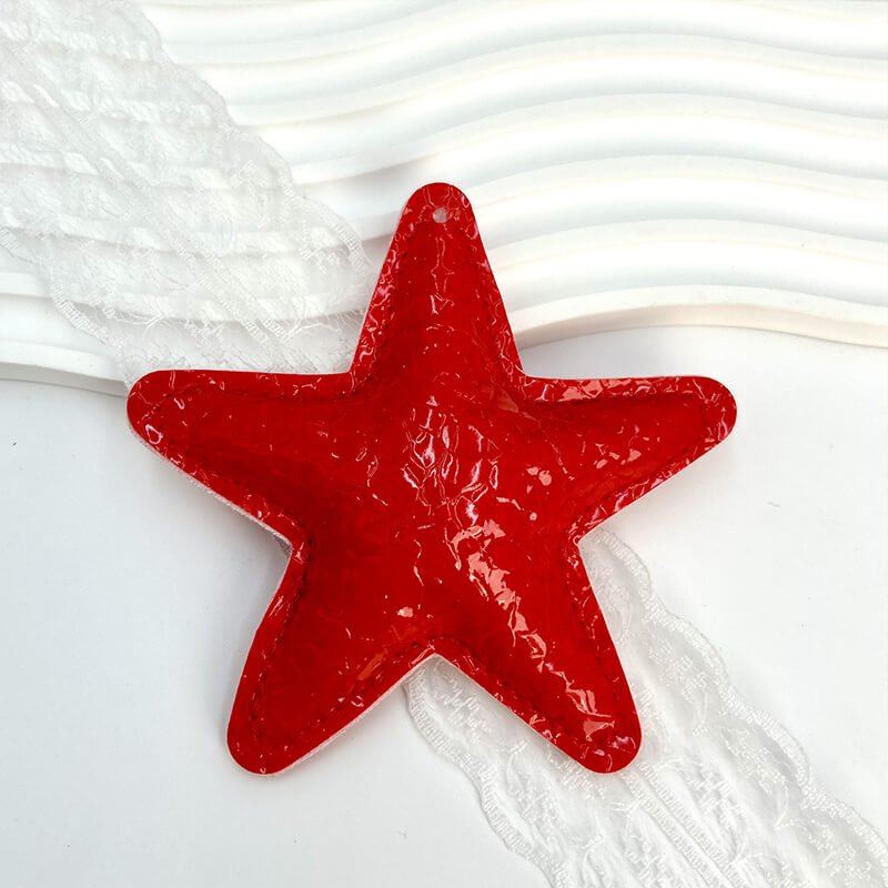 Glossy Pleated Star PU Leather Bag Charm Pendant - Babylon Leather - Babylon LeatherBabylon LeatherPP26-Red-Without Keyring