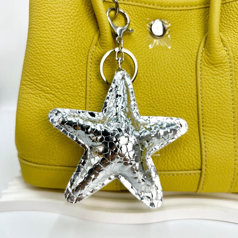 Glossy Pleated Star PU Leather Bag Charm Pendant - Babylon Leather - Babylon LeatherBabylon LeatherPP26-Silver