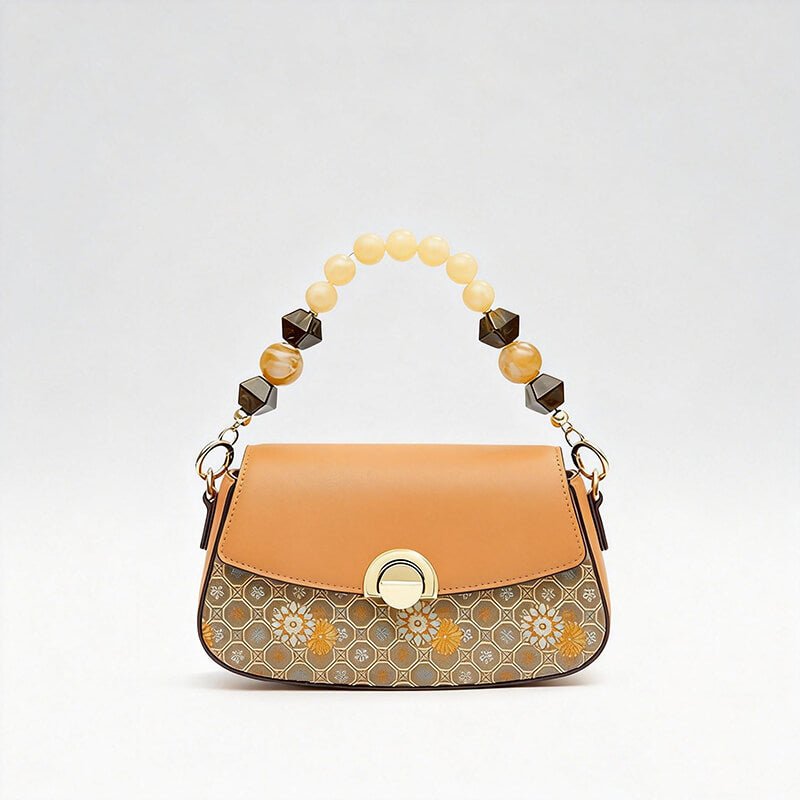 Golden Orbit Leather and Silk Handbag Crossbody Bag – Babylon Leather - Babylon LeatherBabylon LeatherTX221-Brown