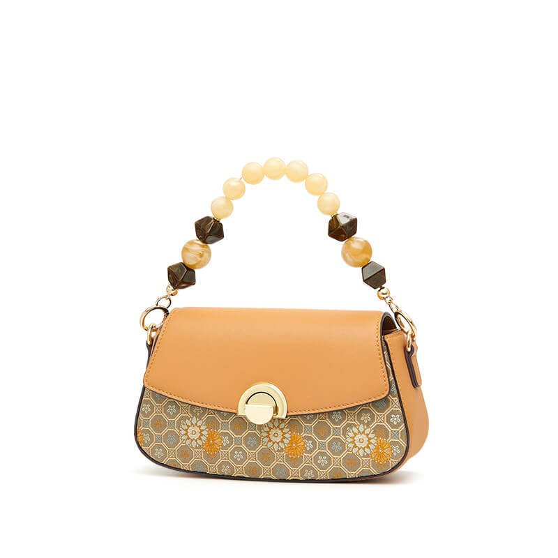 Golden Orbit Leather and Silk Handbag Crossbody Bag – Babylon Leather - Babylon LeatherBabylon LeatherTX221-Brown