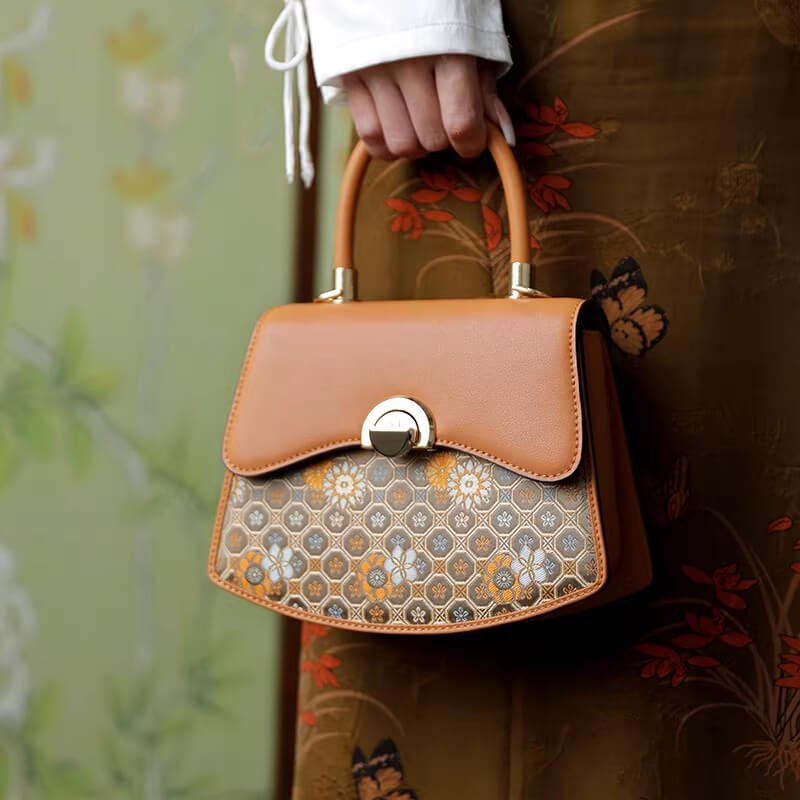 Golden Orbit Leather and Silk Shoulder Handbag – Babylon Leather - Babylon LeatherBabylon LeatherTX219-Brown