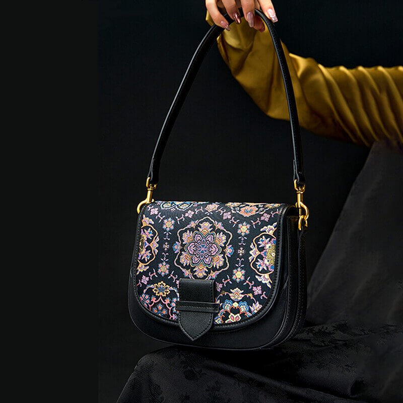 Guiding Light Leather and Silk Shoulder Bag – Babylon Leather - Babylon LeatherBabylon LeatherTX064-Black