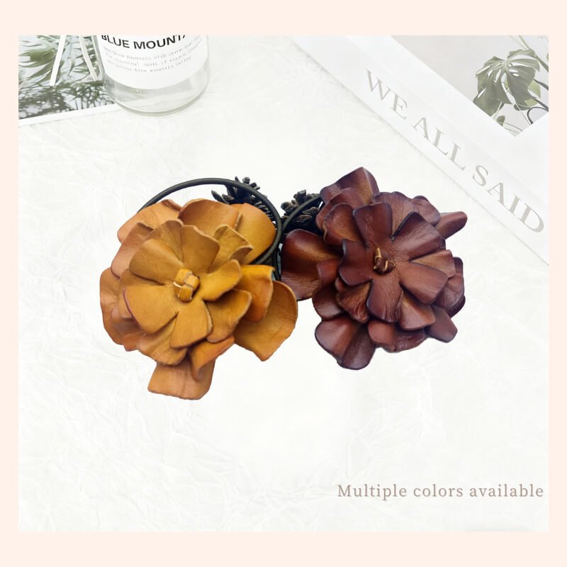 Handmade Cowhide Leather Flower Hair Clip - Babylon LeatherBabylon LeatherMJY04-Red