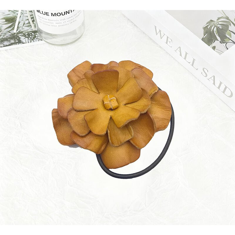 Handmade Cowhide Leather Flower Hair Clip - Babylon LeatherBabylon LeatherMJY04-Yellow