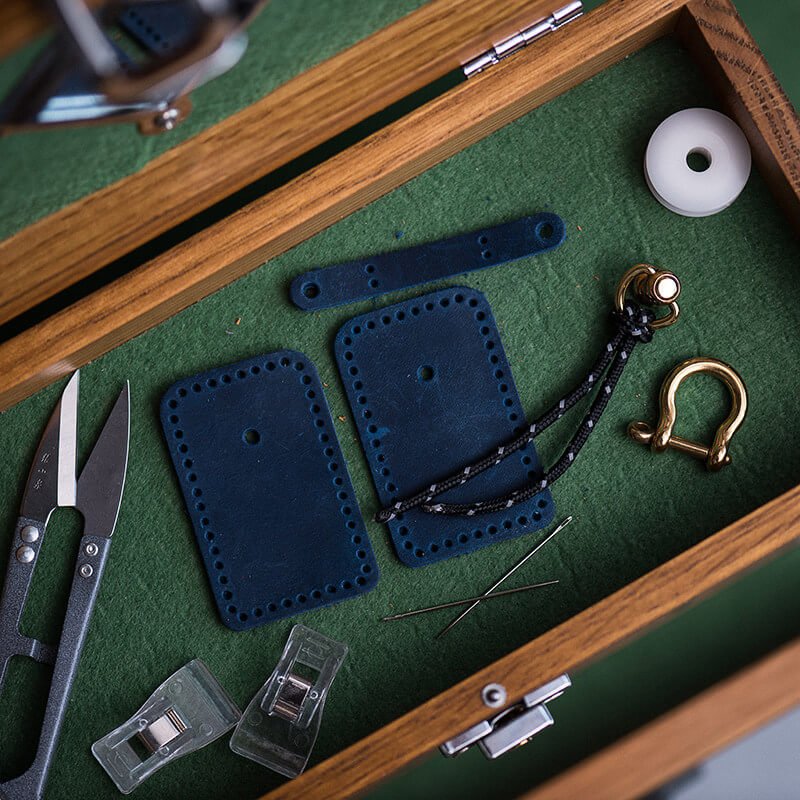 Handmade Leather Keychain Accessory DIY Kit – Babylon Leather - Babylon LeatherBabylon LeatherLZ88-Blue & Crazy Horse & Lanyard