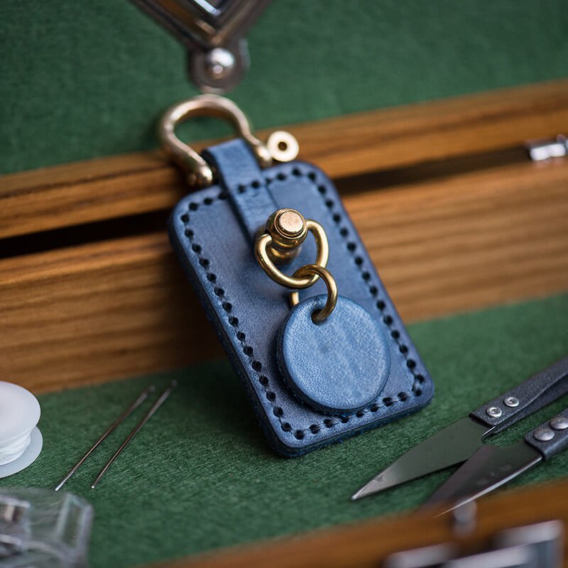Handmade Leather Keychain Accessory DIY Kit – Babylon Leather - Babylon LeatherBabylon LeatherLZ88-Blue & Fog Wax