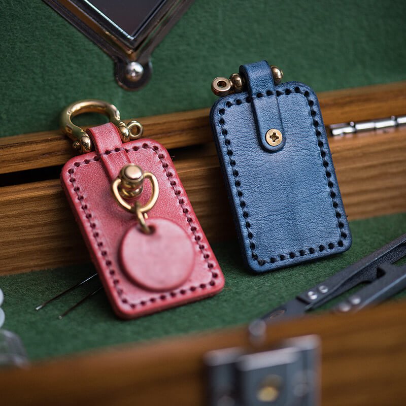 Handmade Leather Keychain Accessory DIY Kit – Babylon Leather - Babylon LeatherBabylon LeatherLZ88-Blue & Fog Wax