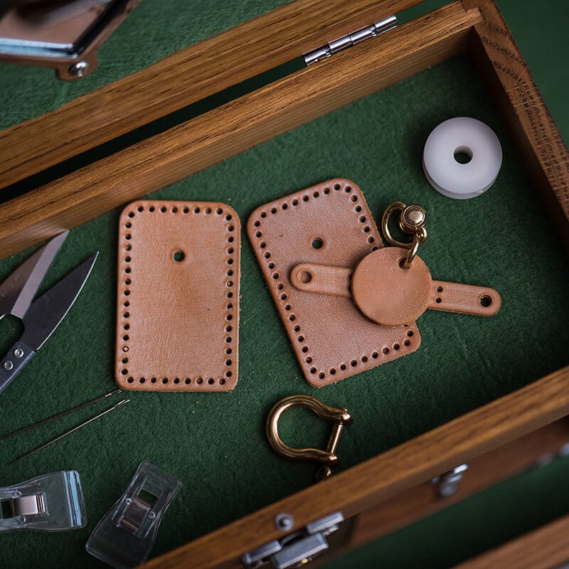 Handmade Leather Keychain Accessory DIY Kit – Babylon Leather - Babylon LeatherBabylon LeatherLZ88-Yellow & Fog Wax