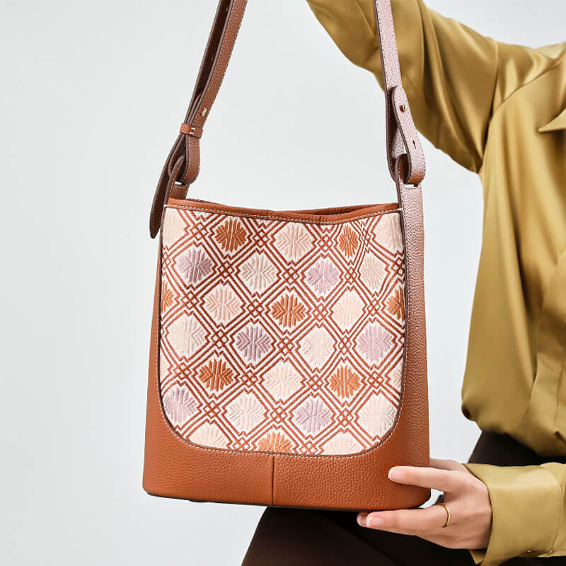 Harmonic Path Leather and Silk Crossbody Shoulder Bag – Babylon Leather - Babylon LeatherBabylon LeatherTX101-Brown