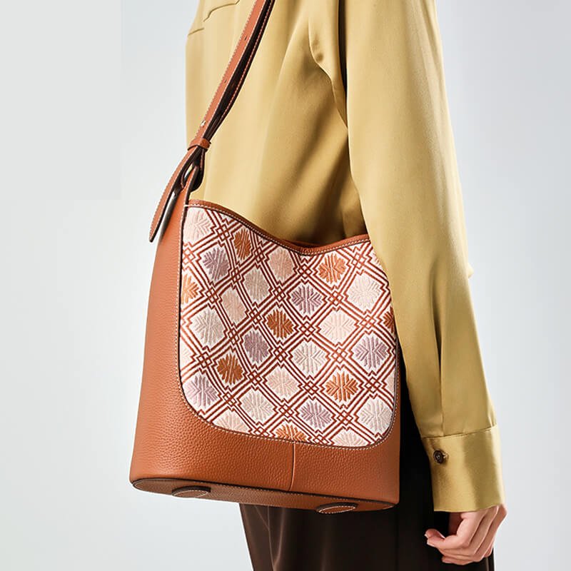 Harmonic Path Leather and Silk Crossbody Shoulder Bag – Babylon Leather - Babylon LeatherBabylon LeatherTX101-Brown