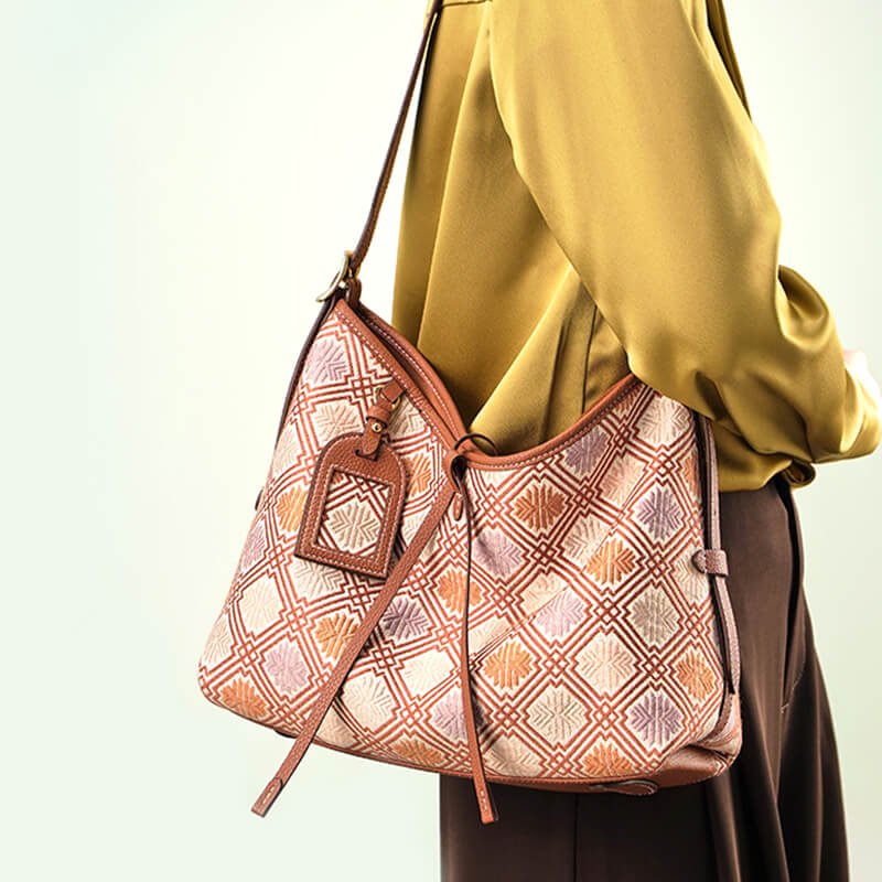 Harmonic Path Leather and Silk Shoulder Bag – Babylon Leather - Babylon LeatherBabylon LeatherTX100-Brown