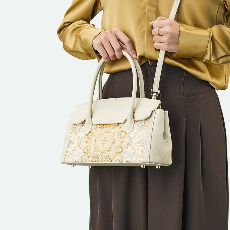 Harmony of Being Leather and Silk Shoulder Handbag – Babylon Leather - Babylon LeatherBabylon LeatherTX223-White