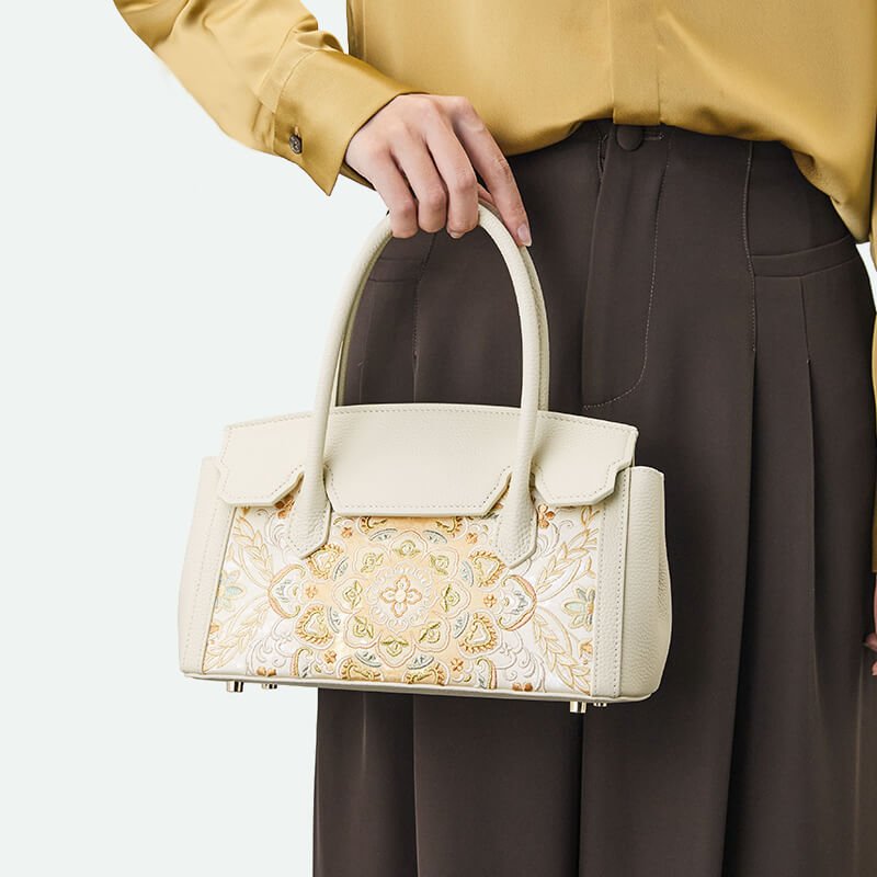 Harmony of Being Leather and Silk Shoulder Handbag – Babylon Leather - Babylon LeatherBabylon LeatherTX223-White
