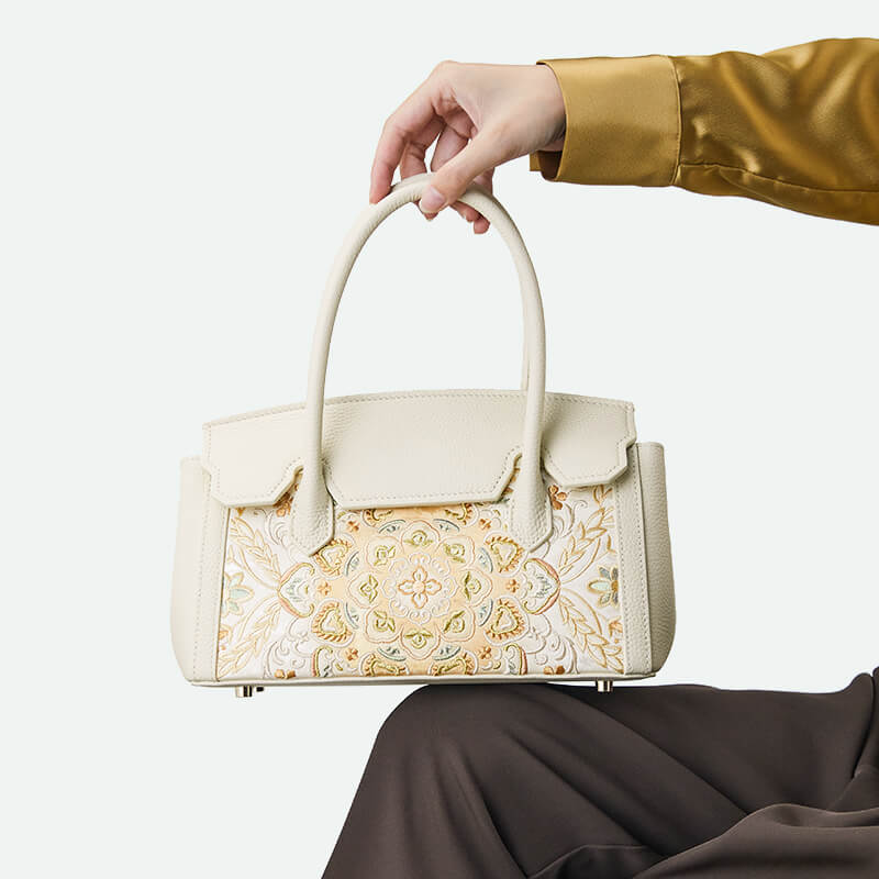 Harmony of Being Leather and Silk Shoulder Handbag – Babylon Leather - Babylon LeatherBabylon LeatherTX223-White