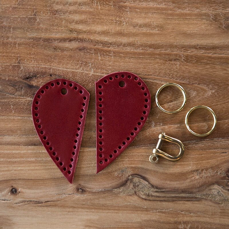 Heart Leather Keychain DIY Kit | Solid Brass Hardware — Babylon Leather - Babylon LeatherBabylon LeatherLZ60-Red-Fog Wax Leather