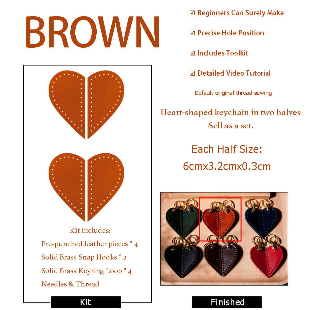 Heart - Shaped Veg Tanned Leather Keychain DIY Kit – Babylon Leather - Babylon LeatherBabylon LeatherPJ01-Brown