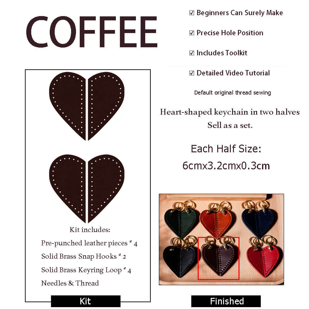 Heart - Shaped Veg Tanned Leather Keychain DIY Kit – Babylon Leather - Babylon LeatherBabylon LeatherPJ01-Coffee