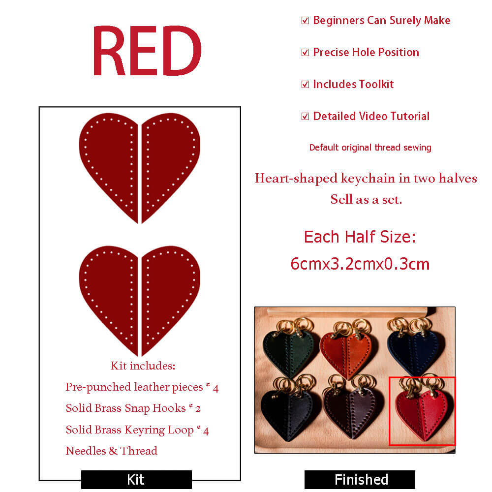 Heart - Shaped Veg Tanned Leather Keychain DIY Kit – Babylon Leather - Babylon LeatherBabylon LeatherPJ01-Red