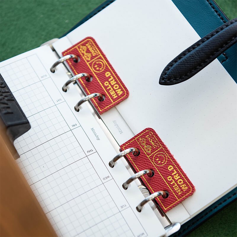 HELLO WORLD Smiley Leather Notebook Tab – Babylon Leather - Babylon LeatherBabylon LeatherLZ84-Red-2 Pieces