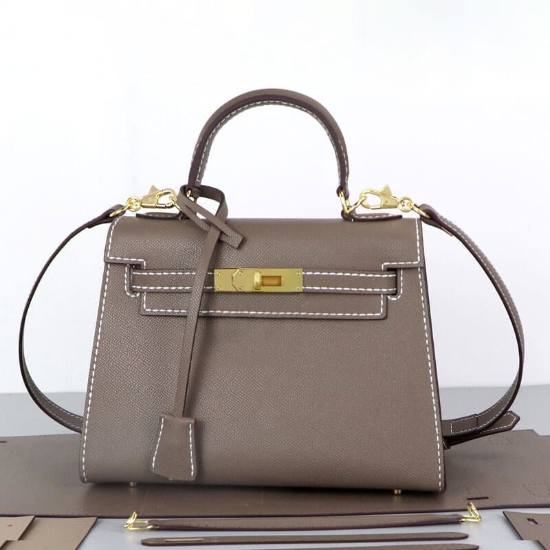 Kelly - Style Epsom Leather Bag DIY Kit – Babylon Leather - Babylon LeatherBabylon LeatherSY34 - Epsom - Brown - Large - Gold & White