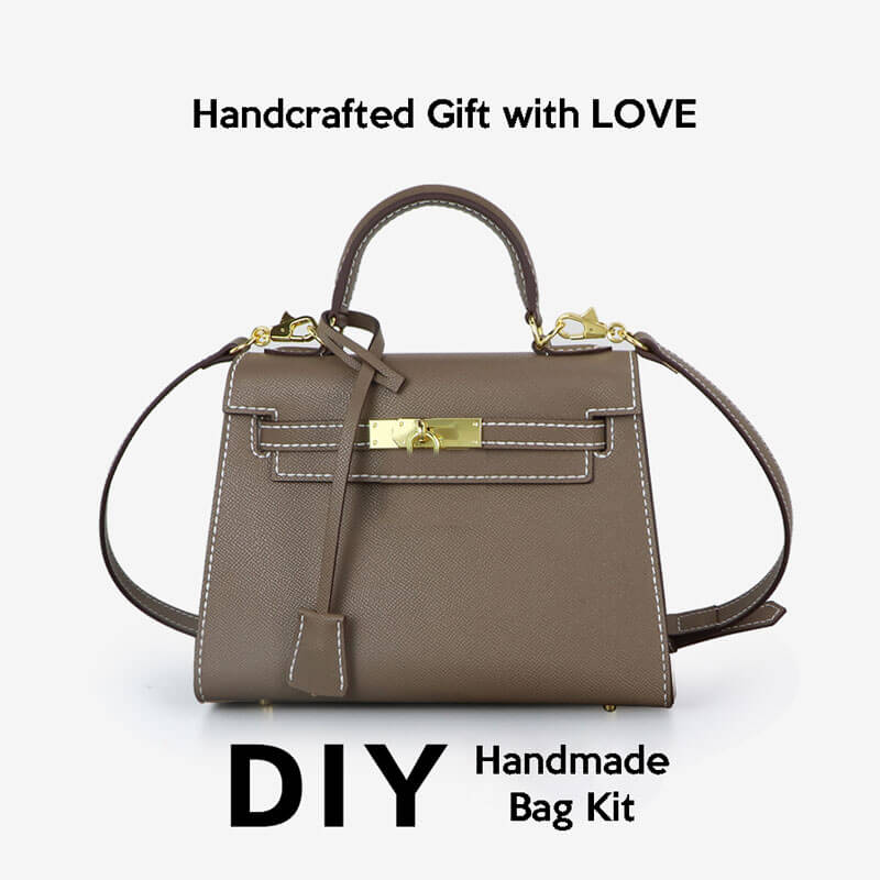 Kelly - Style Epsom Leather Bag DIY Kit – Babylon Leather - Babylon LeatherBabylon LeatherSY34 - Epsom - Brown - Large - Gold & White