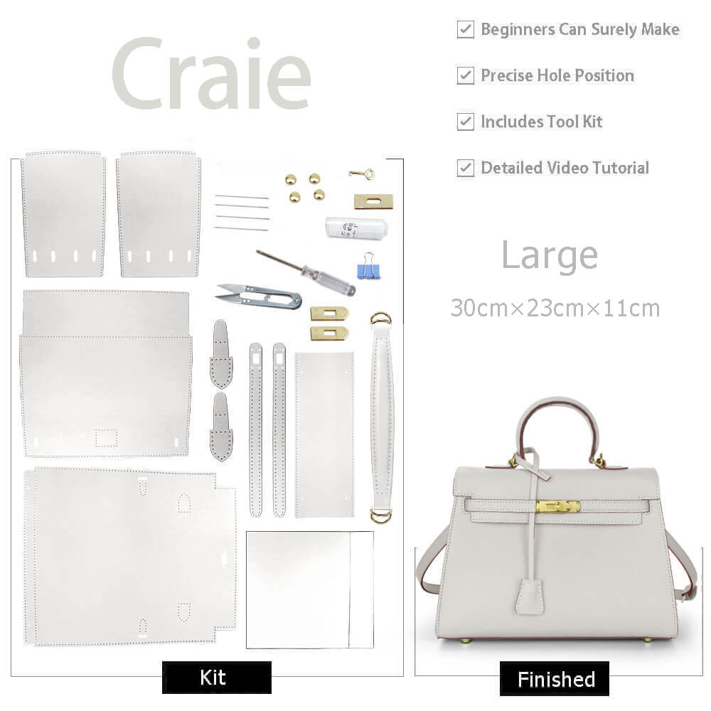 Kelly-Style Epsom Leather Bag DIY Kit – Babylon Leather - Babylon LeatherBabylon LeatherSY34-Epsom-Craie-Large-Gold & White