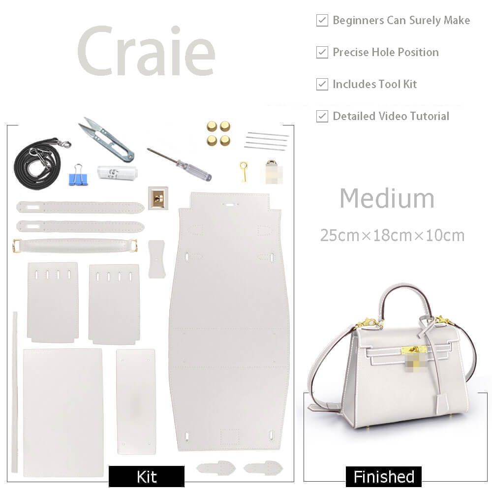 Kelly-Style Epsom Leather Bag DIY Kit – Babylon Leather - Babylon LeatherBabylon LeatherSY34-Epsom-Craie-Medium-Gold & White