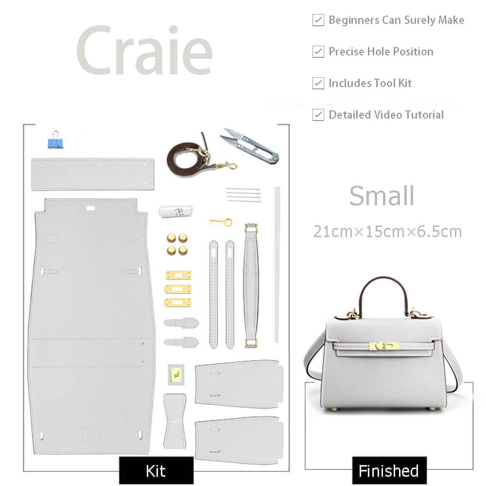 Kelly-Style Epsom Leather Bag DIY Kit – Babylon Leather - Babylon LeatherBabylon LeatherSY34-Epsom-Craie-Small-Gold & White