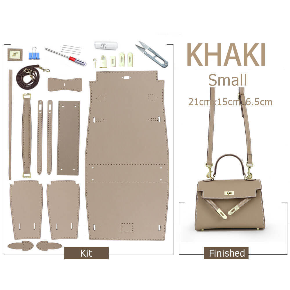 Kelly-Style Epsom Leather Bag DIY Kit – Babylon Leather - Babylon LeatherBabylon LeatherSY34-Epsom-Khaki-Small-Gold & White