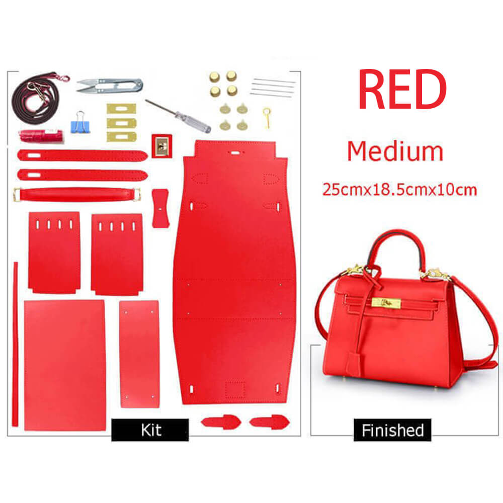 Kelly-Style Epsom Leather Bag DIY Kit – Babylon Leather - Babylon LeatherBabylon LeatherSY34-Epsom-Red-Medium-Gold & Color-Matched