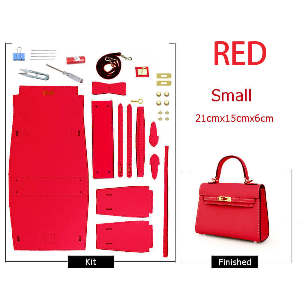 Kelly-Style Epsom Leather Bag DIY Kit – Babylon Leather - Babylon LeatherBabylon LeatherSY34-Epsom-Red-Small-Gold & Color-Matched