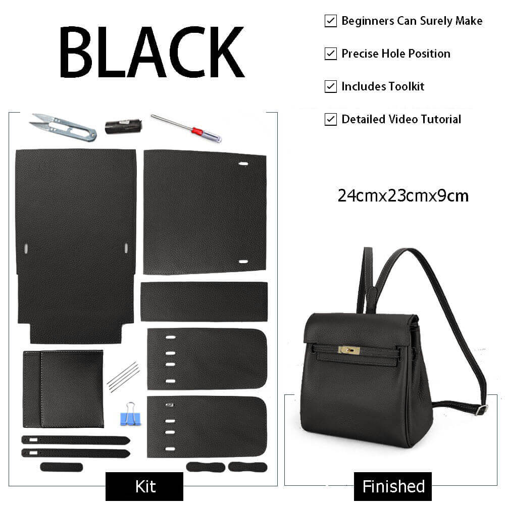 Kelly - Style Leather Backpack DIY Kit – Babylon Leather - Babylon LeatherBabylon LeatherSY12 - Black - Color - Matched